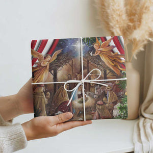 Patriotic Nativity Scene Wrapping Paper Roll American Flag Christian Christmas Baby Jesus and Angels Under the Star TS02 Print Your Wear
