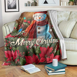 Merry Christmas Snowman Throw Blanket Whimsical Holiday Poinsettias Santa Hat TS02 Print Your Wear