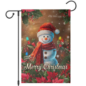 Merry Christmas Snowman Garden Flag Whimsical Holiday Poinsettias Santa Hat TS02 Christmas Print Your Wear