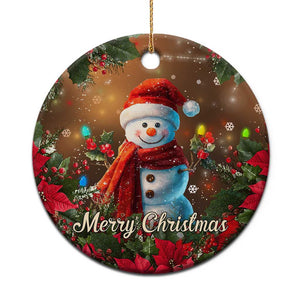 Merry Christmas Snowman Christmas Ceramic Ornament Whimsical Holiday Poinsettias Santa Hat TS02 Print Your Wear