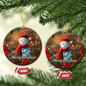 Merry Christmas Snowman Christmas Ceramic Ornament Whimsical Holiday Poinsettias Santa Hat TS02 Circle Christmas Print Your Wear