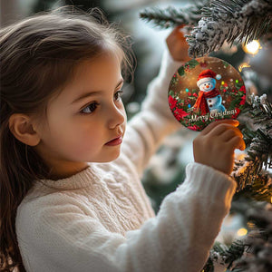 Merry Christmas Snowman Christmas Ceramic Ornament Whimsical Holiday Poinsettias Santa Hat TS02 Print Your Wear