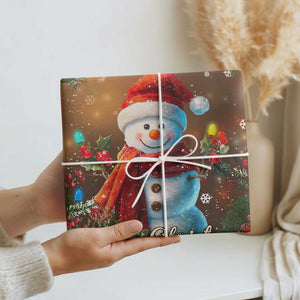 Merry Christmas Snowman Wrapping Paper Roll Whimsical Holiday Poinsettias Santa Hat TS02 Print Your Wear