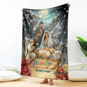 Jesus is the Reason for the Season Throw Blanket Personalized Christian Christmas Nativity Scene Custom Family Name TS02 Print Your Wear