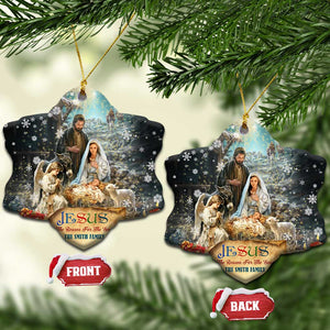 Jesus is the Reason for the Season Christmas Ceramic Ornament Personalized Christian Christmas Nativity Scene Custom Family Name TS02 Snow Flake Christmas Print Your Wear