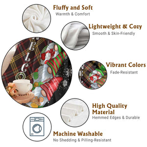 Christmas Gnome Welcome Throw Blanket Cute Holiday Gnomes with Plaid and Candy Cane Winter TS02 Print Your Wear