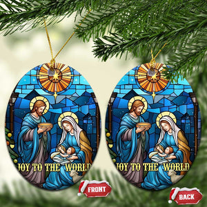 Joy to the World Stained Glass Nativity Scene Christmas Ceramic Ornament Christian Christmas Holy Family Star of Bethlehem TS02 Oval Christmas Print Your Wear