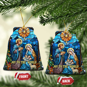 Joy to the World Stained Glass Nativity Scene Christmas Ceramic Ornament Christian Christmas Holy Family Star of Bethlehem TS02 Bell Flake Christmas Print Your Wear