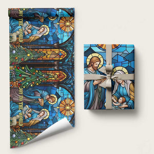 Joy to the World Stained Glass Nativity Scene Wrapping Paper Roll Christian Christmas Holy Family Star of Bethlehem TS02 Matte Christmas Print Your Wear