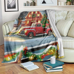 Vintage Red Truck Christmas Throw Blanket Patriotic Holiday Country Barn with Wreath American Flag TS02 Print Your Wear