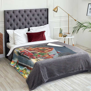 Vintage Red Truck Christmas Throw Blanket Patriotic Holiday Country Barn with Wreath American Flag TS02 Print Your Wear