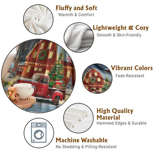 Vintage Red Truck Christmas Throw Blanket Patriotic Holiday Country Barn with Wreath American Flag TS02 Print Your Wear