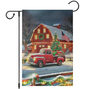 Vintage Red Truck Christmas Garden Flag Patriotic Holiday Country Barn with Wreath American Flag TS02 Christmas Print Your Wear
