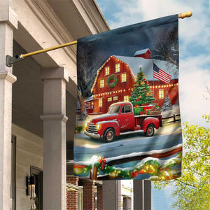 Vintage Red Truck Christmas Garden Flag Patriotic Holiday Country Barn with Wreath American Flag TS02 Print Your Wear