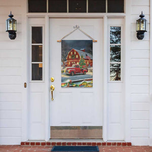 Vintage Red Truck Christmas Garden Flag Patriotic Holiday Country Barn with Wreath American Flag TS02 Print Your Wear