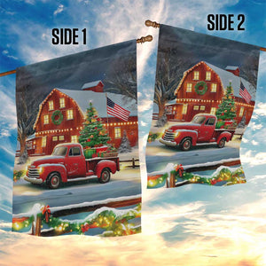 Vintage Red Truck Christmas Garden Flag Patriotic Holiday Country Barn with Wreath American Flag TS02 Print Your Wear