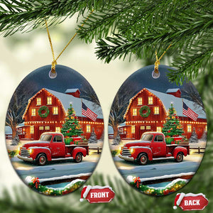 Vintage Red Truck Christmas Christmas Ceramic Ornament Patriotic Holiday Country Barn with Wreath American Flag TS02 Oval Christmas Print Your Wear