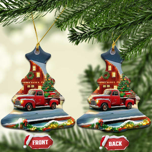 Vintage Red Truck Christmas Christmas Ceramic Ornament Patriotic Holiday Country Barn with Wreath American Flag TS02 Christmas Tree Christmas Print Your Wear