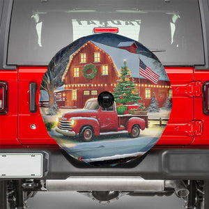 Vintage Red Truck Christmas Spare Tire Cover Patriotic Holiday Country Barn with Wreath American Flag TS02 Christmas Print Your Wear