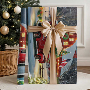 Vintage Red Truck Christmas Wrapping Paper Roll Patriotic Holiday Country Barn with Wreath American Flag TS02 Glossy Christmas Print Your Wear
