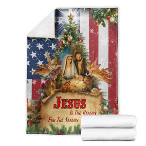 Patriotic Nativity Christmas Scene Throw Blanket Jesus Is the Reason for the Season American Flag and Angels TS02 Christmas Print Your Wear