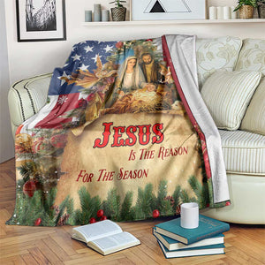 Patriotic Nativity Christmas Scene Throw Blanket Jesus Is the Reason for the Season American Flag and Angels TS02 Print Your Wear