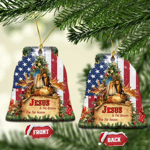 Patriotic Nativity Christmas Scene Christmas Ceramic Ornament Jesus Is the Reason for the Season American Flag and Angels TS02 Bell Flake Christmas Print Your Wear