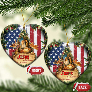 Patriotic Nativity Christmas Scene Christmas Ceramic Ornament Jesus Is the Reason for the Season American Flag and Angels TS02 Heart Christmas Print Your Wear