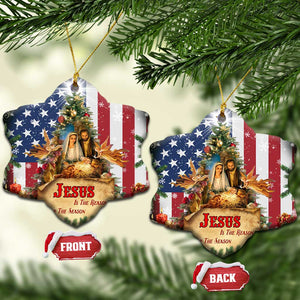 Patriotic Nativity Christmas Scene Christmas Ceramic Ornament Jesus Is the Reason for the Season American Flag and Angels TS02 Snow Flake Christmas Print Your Wear