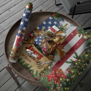 Patriotic Nativity Christmas Scene Wrapping Paper Roll Jesus Is the Reason for the Season American Flag and Angels TS02 Print Your Wear