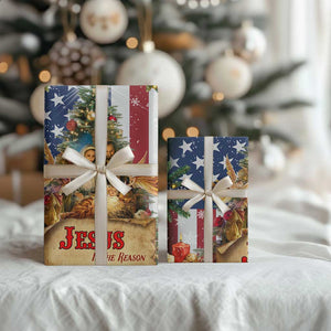 Patriotic Nativity Christmas Scene Wrapping Paper Roll Jesus Is the Reason for the Season American Flag and Angels TS02 Print Your Wear