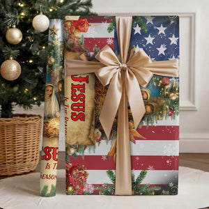 Patriotic Nativity Christmas Scene Wrapping Paper Roll Jesus Is the Reason for the Season American Flag and Angels TS02 Glossy Christmas Print Your Wear