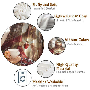 Sacred Heart of Jesus Christmas Throw Blanket Jesus Is the Reason for the Season Radiant Glow Poinsettias TS02 Print Your Wear