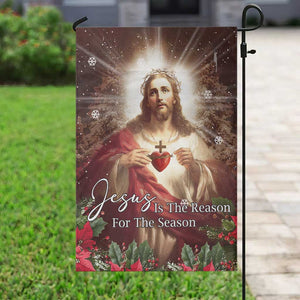 Sacred Heart of Jesus Christmas Garden Flag Jesus Is the Reason for the Season Radiant Glow Poinsettias TS02 Print Your Wear