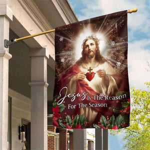 Sacred Heart of Jesus Christmas Garden Flag Jesus Is the Reason for the Season Radiant Glow Poinsettias TS02 Print Your Wear
