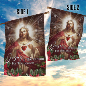 Sacred Heart of Jesus Christmas Garden Flag Jesus Is the Reason for the Season Radiant Glow Poinsettias TS02 Print Your Wear