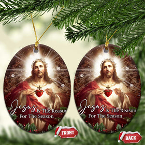 Sacred Heart of Jesus Christmas Christmas Ceramic Ornament Jesus Is the Reason for the Season Radiant Glow Poinsettias TS02 Oval Christmas Print Your Wear