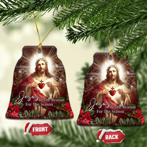 Sacred Heart of Jesus Christmas Christmas Ceramic Ornament Jesus Is the Reason for the Season Radiant Glow Poinsettias TS02 Bell Flake Christmas Print Your Wear