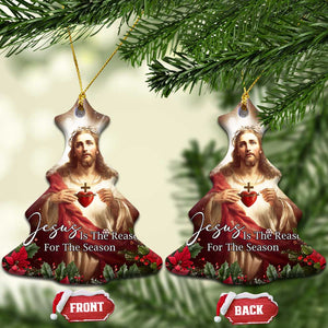 Sacred Heart of Jesus Christmas Christmas Ceramic Ornament Jesus Is the Reason for the Season Radiant Glow Poinsettias TS02 Christmas Tree Christmas Print Your Wear