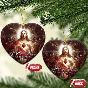 Sacred Heart of Jesus Christmas Christmas Ceramic Ornament Jesus Is the Reason for the Season Radiant Glow Poinsettias TS02 Heart Christmas Print Your Wear