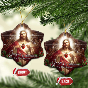 Sacred Heart of Jesus Christmas Christmas Ceramic Ornament Jesus Is the Reason for the Season Radiant Glow Poinsettias TS02 Snow Flake Christmas Print Your Wear