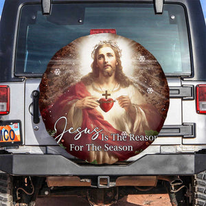 Sacred Heart of Jesus Christmas Spare Tire Cover Jesus Is the Reason for the Season Radiant Glow Poinsettias TS02 No hole Christmas Print Your Wear