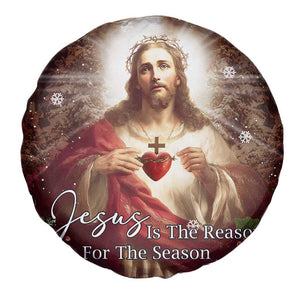 Sacred Heart of Jesus Christmas Spare Tire Cover Jesus Is the Reason for the Season Radiant Glow Poinsettias TS02 Print Your Wear