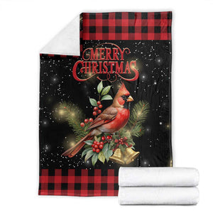 Merry Christmas Cardinal Throw Blanket Buffalo Plaid Holiday Redbird Holly and Bells TS02 Christmas Print Your Wear