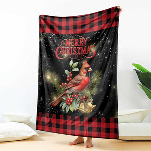 Merry Christmas Cardinal Throw Blanket Buffalo Plaid Holiday Redbird Holly and Bells TS02 Print Your Wear