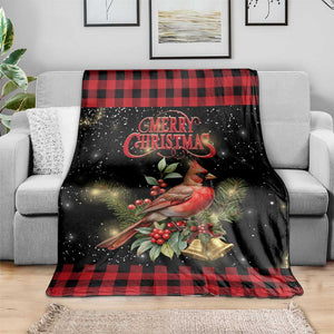 Merry Christmas Cardinal Throw Blanket Buffalo Plaid Holiday Redbird Holly and Bells TS02 Print Your Wear