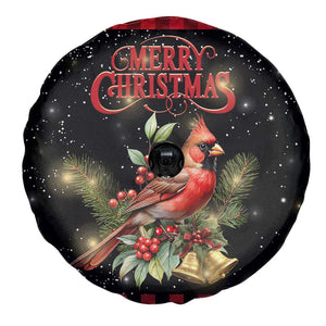 Merry Christmas Cardinal Spare Tire Cover Buffalo Plaid Holiday Redbird Holly and Bells TS02 Print Your Wear