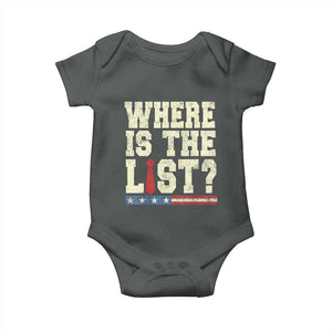 Where Is The List Baby Onesie Funny Political Conspiracy Parody TS02 Dark Heather Print Your Wear
