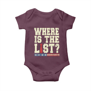 Where Is The List Baby Onesie Funny Political Conspiracy Parody TS02 Maroon Print Your Wear