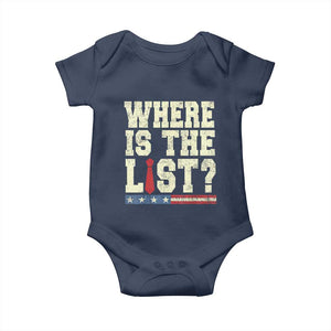 Where Is The List Baby Onesie Funny Political Conspiracy Parody TS02 Navy Print Your Wear